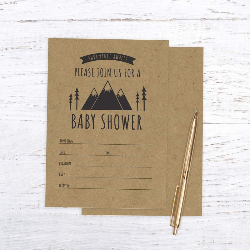 Canopy Street Adventure Awaits Baby Shower Invitations / 25 Mountain Themed Fill In The Blank Gender Neutral Baby Shower Invites / 5" x 7" Flat Boy Or Girl Gender Reveal Invitation - Image 3